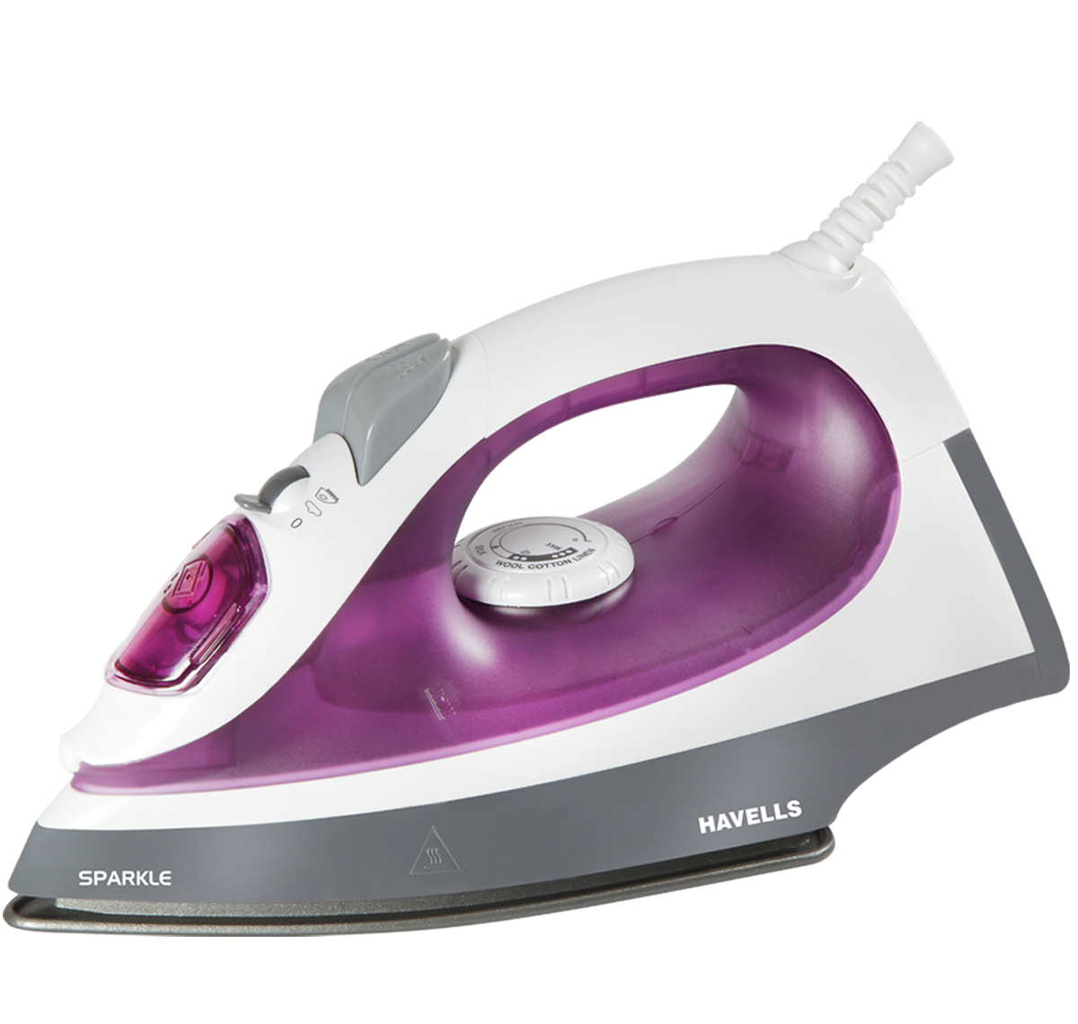 White And Lavender Steam Iron With Blue Accent Clean Cutout PNG Illustration