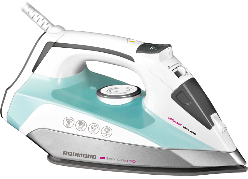 White And Mint Green Steam Iron With Angular Design Clean Cutout PNG Illustration