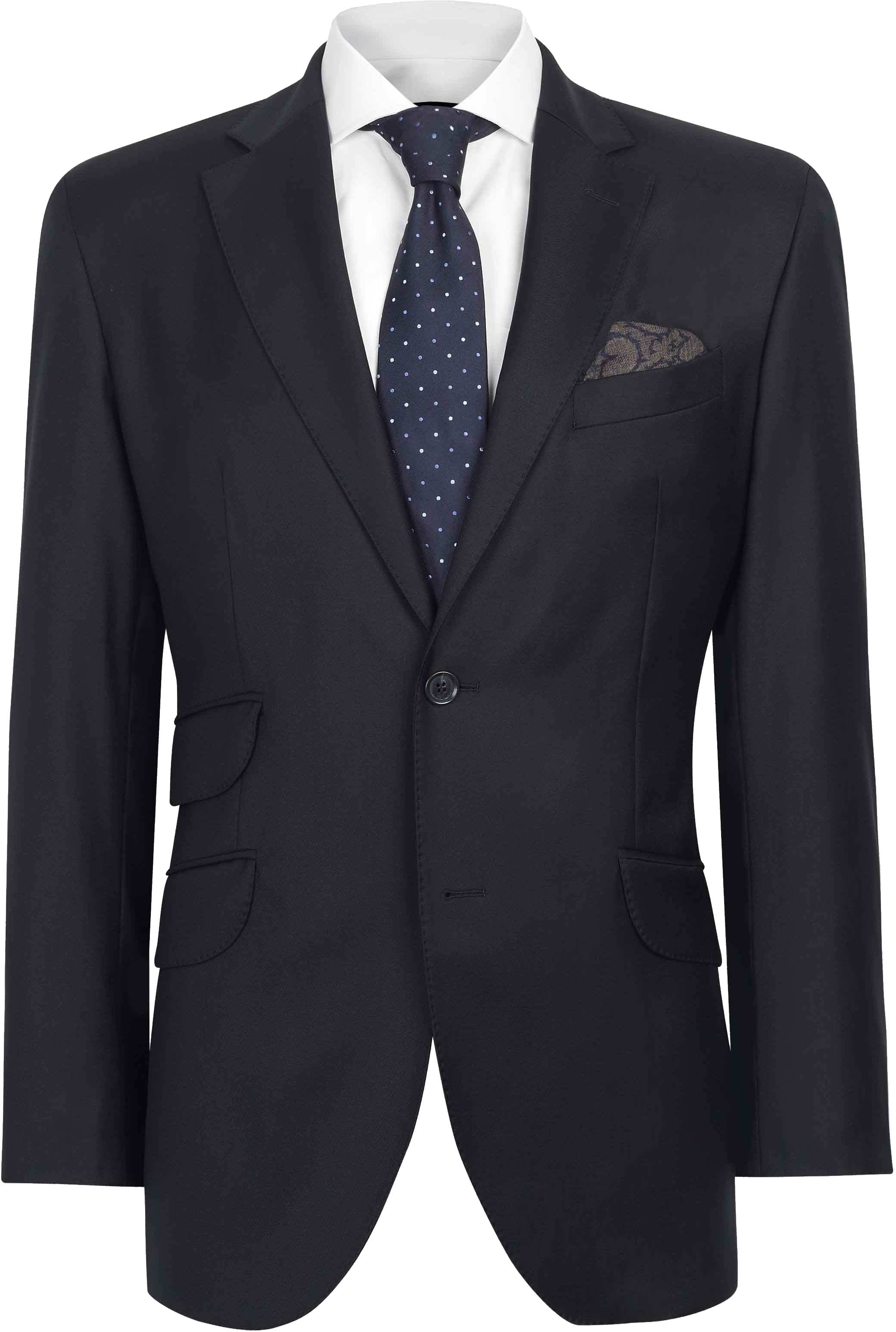 Black Mens Business Suit With White Shirt And Navy Tie Isolated On Transparent Background