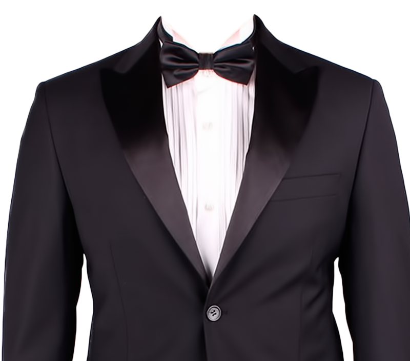 Black Tuxedo Jacket With Bow Tie And White Shirt Clean Cutout Transparent PNG Image