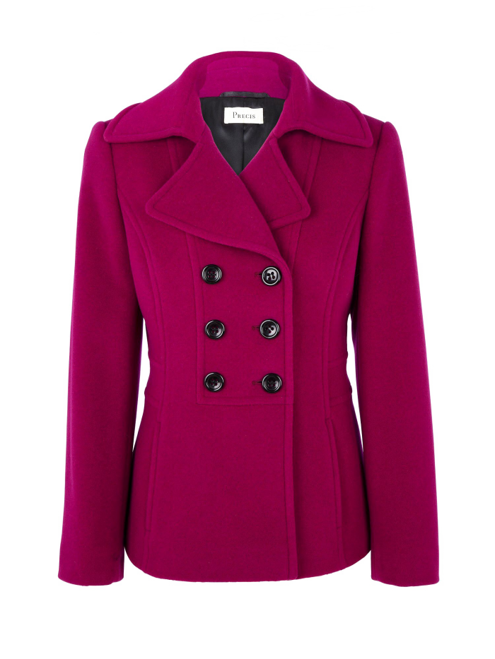 Bright Magenta Womens Double Breasted Pea Coat Transparent Background PNG Image