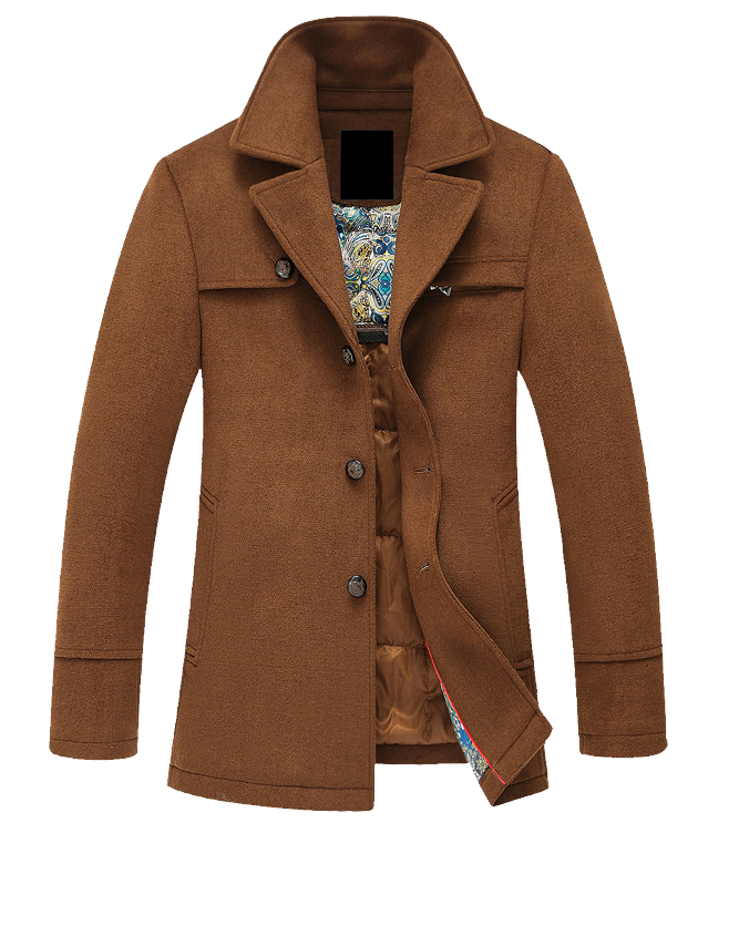 Camel Brown Winter Coat With Button Front And Collar Printable PNG Graphic With Transparent Background