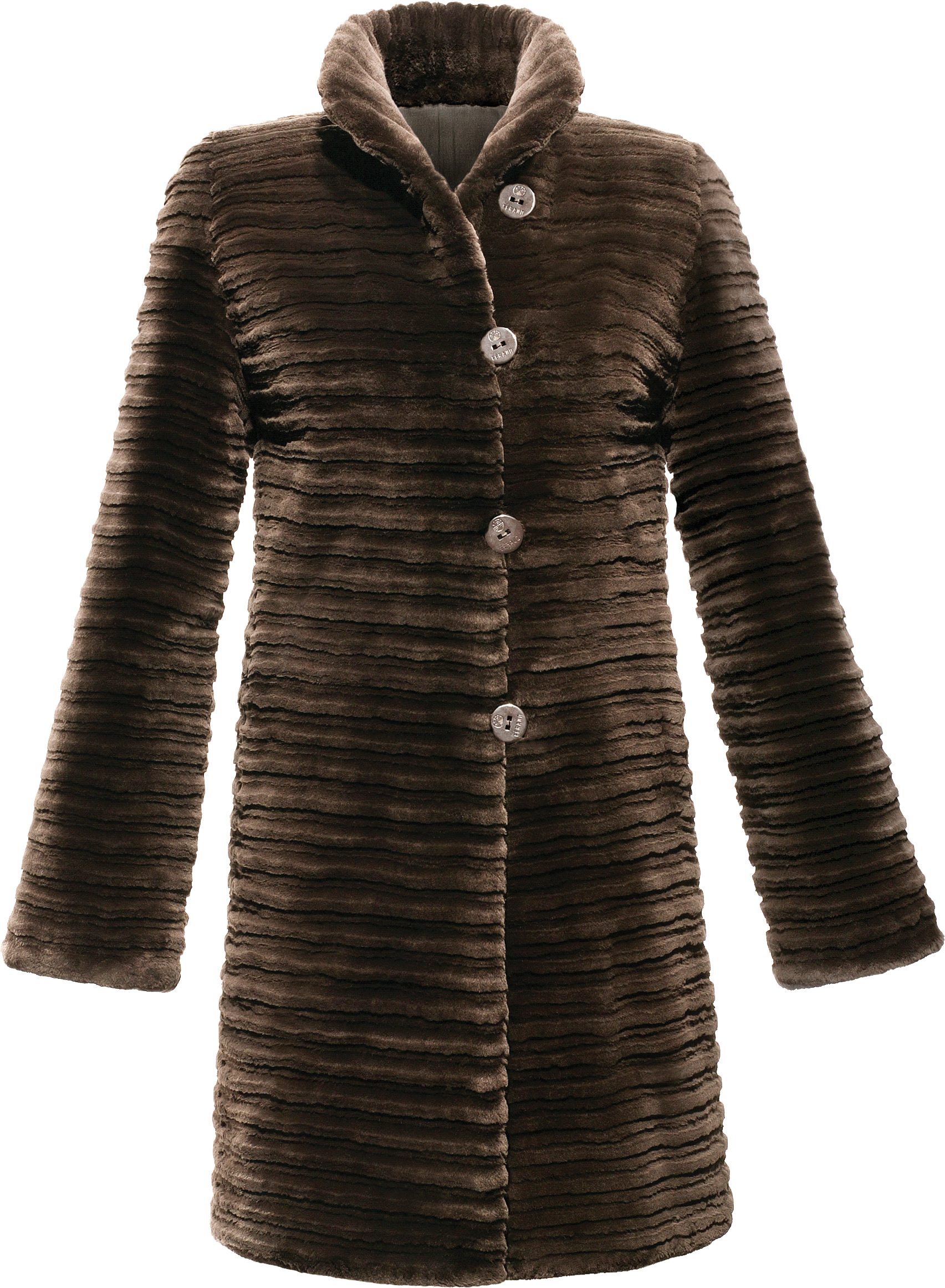 Dark Brown Faux Fur Winter Coat With Hood Isolated Transparent PNG Graphic
