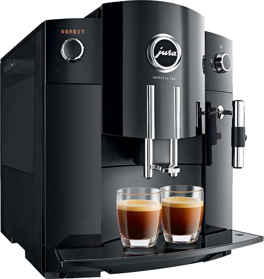 Black Automatic Espresso Machine Preparing Two Fresh Coffees PNG Clip Art On Clear Background