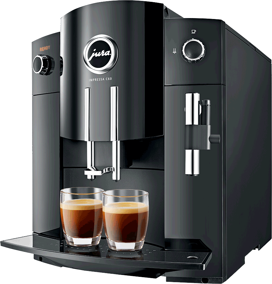 Black Bean To Cup Coffee Machine Serving Two Espresso Cups PNG Image With Transparent Background