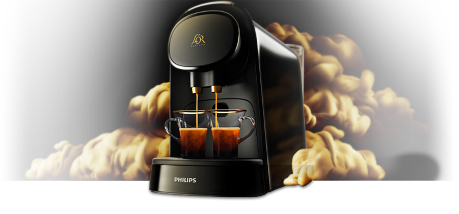 Black Capsule Coffee Machine With Espresso Splash Background PNG Image With Transparent Background