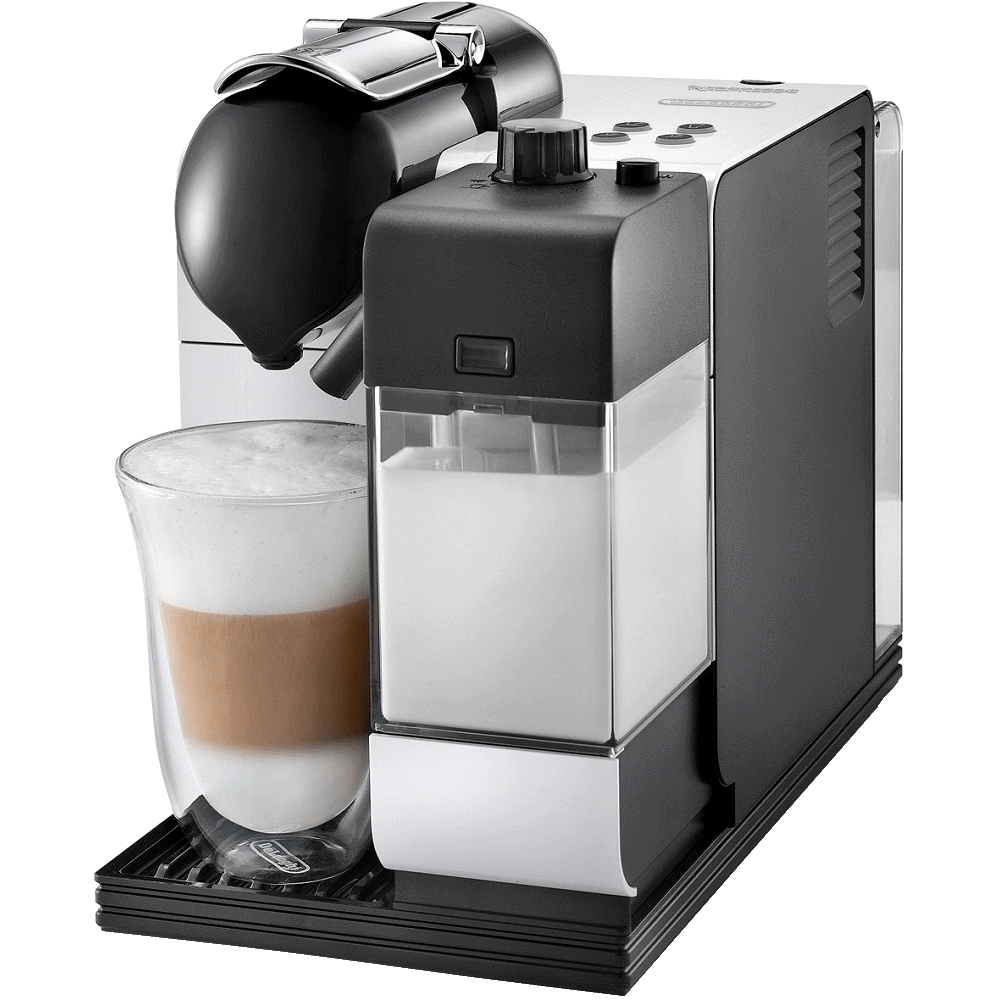 Black Capsule Coffee Maker With Milk Frother And Latte Cup Transparent Background Coffee PNG