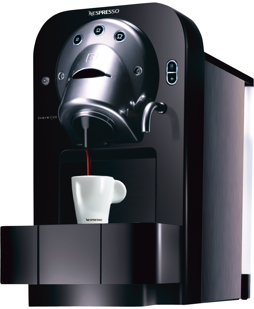 Black Capsule Espresso Maker With Open Brewing Lever Isolated On Transparent Background