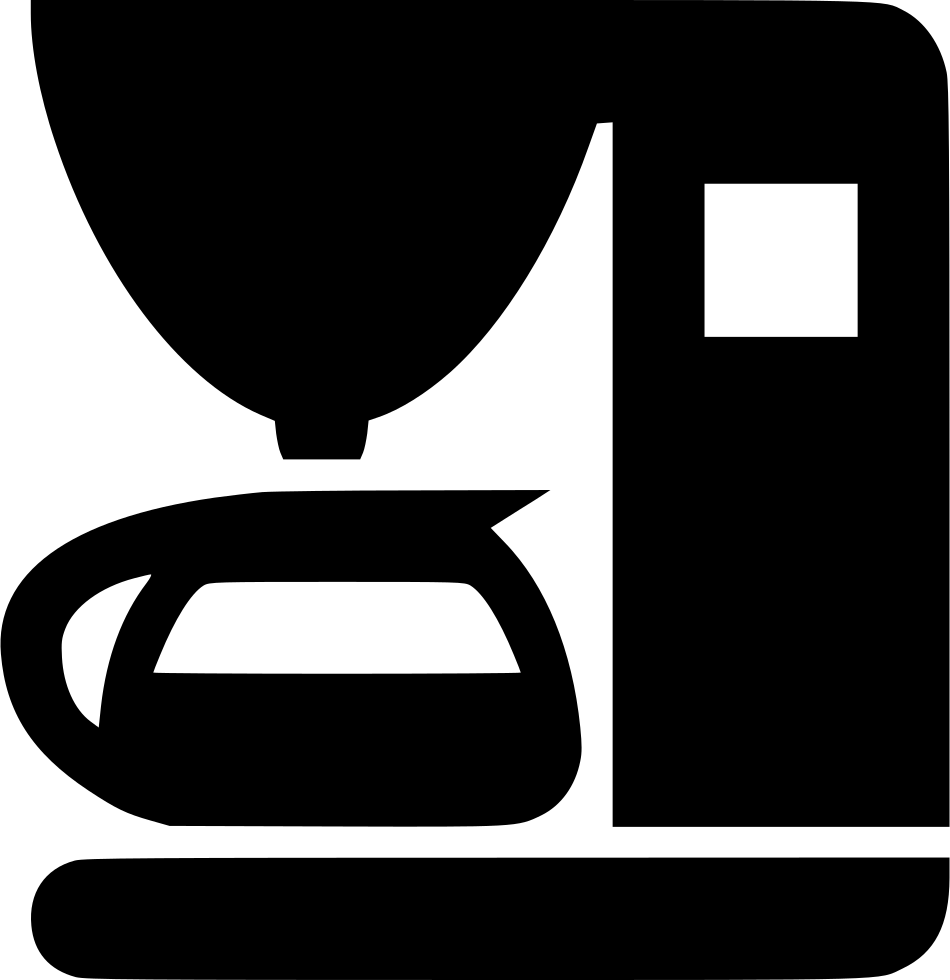 Black Coffee Maker Cup And Coffee Beans Silhouette Symbol Printable PNG Graphic With Transparent Background