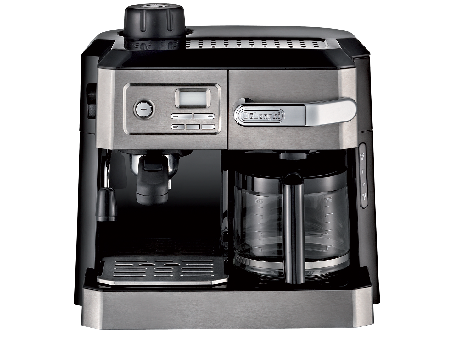 Black Combination Drip Coffee Maker And Espresso Machine Isolated On Transparent Background