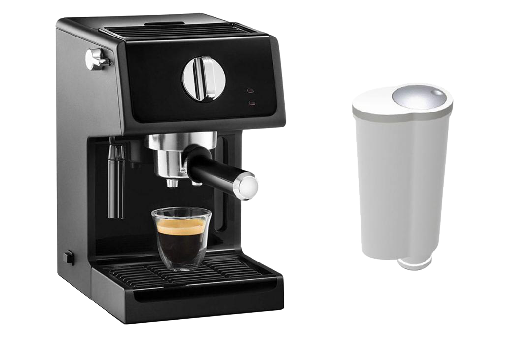 Black Espresso Maker With Separate White Coffee Cup Printable PNG Graphic With Transparent Background