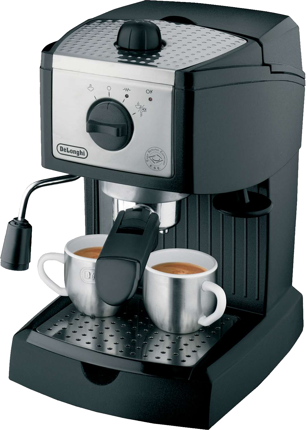 Dark Gray Home Espresso Maker With Dual Control Knobs Printable PNG Graphic With Transparent Background