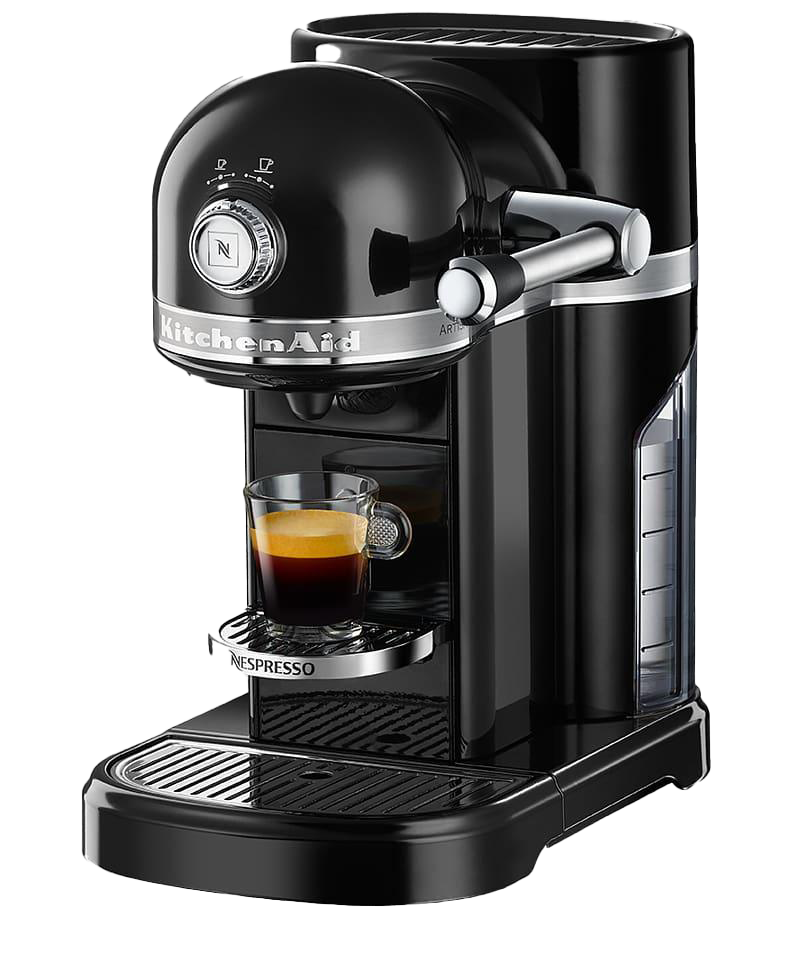 Glossy Black Espresso Machine With Fresh Coffee Cup Transparent Background Appliance PNG