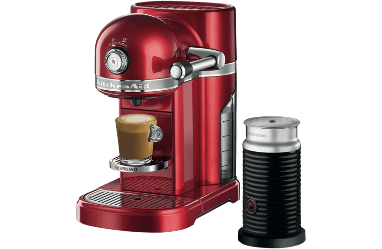 Red Capsule Coffee Machine With Matching Pod Holder Isolated Coffee Machine PNG Artwork