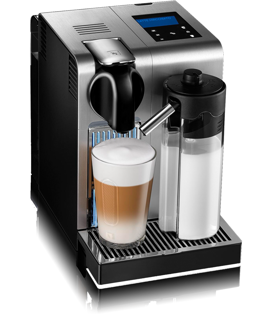 Silver Coffee Maker And Milk Frother With Two Latte Glasses High Resolution PNG Illustration