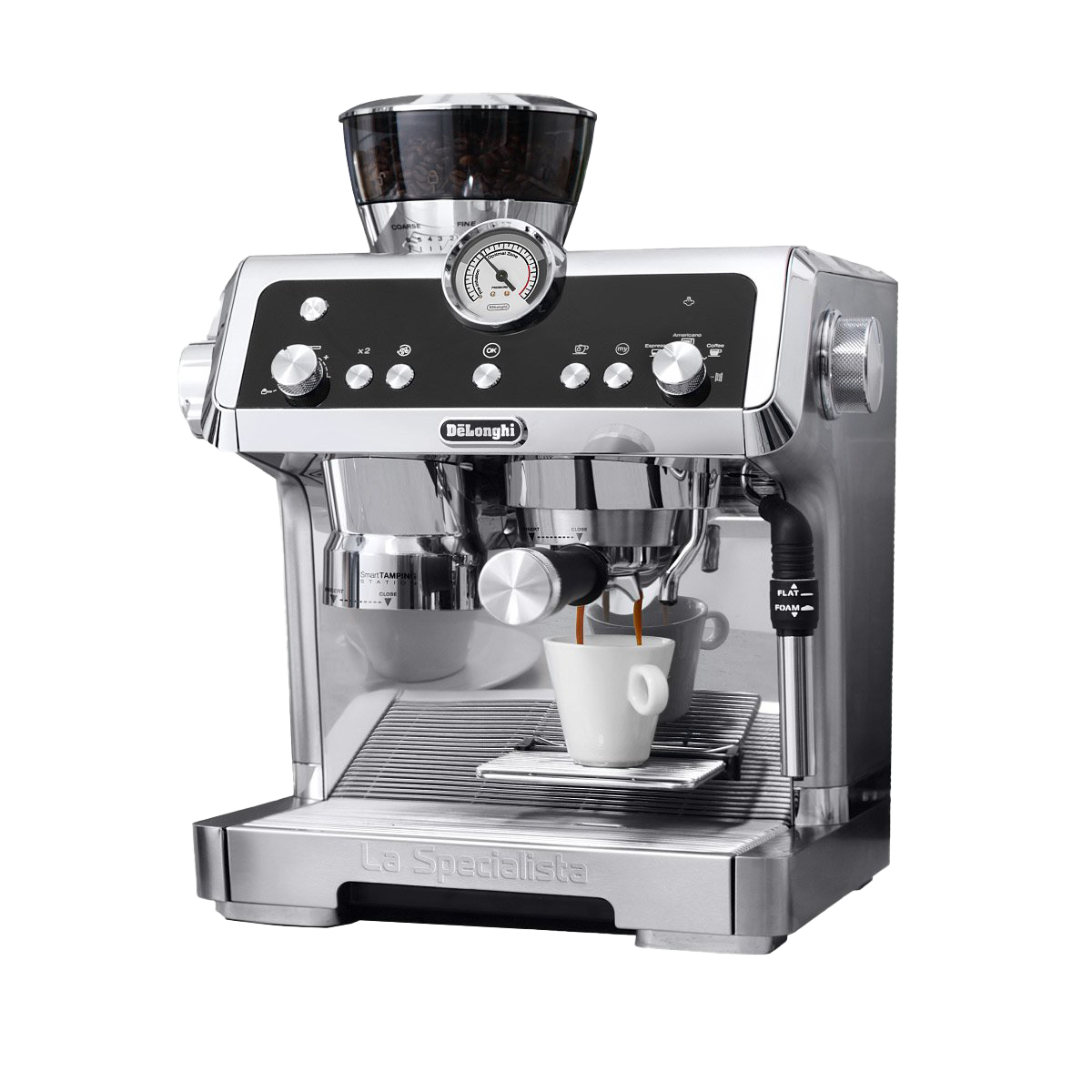 Silver Home Espresso Maker With Top Mounted Grinder Clear Background Coffee Maker Illustration