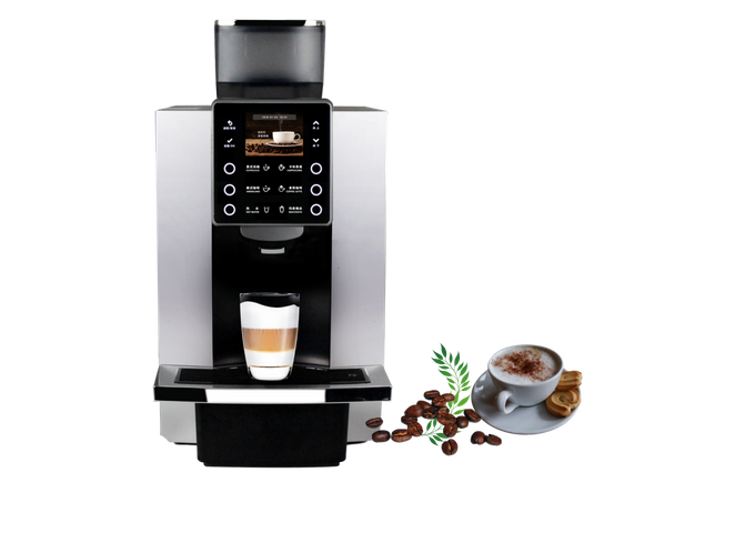 Tall Coffee Dispenser With Fresh Beans And Serving Cups High Resolution PNG Illustration