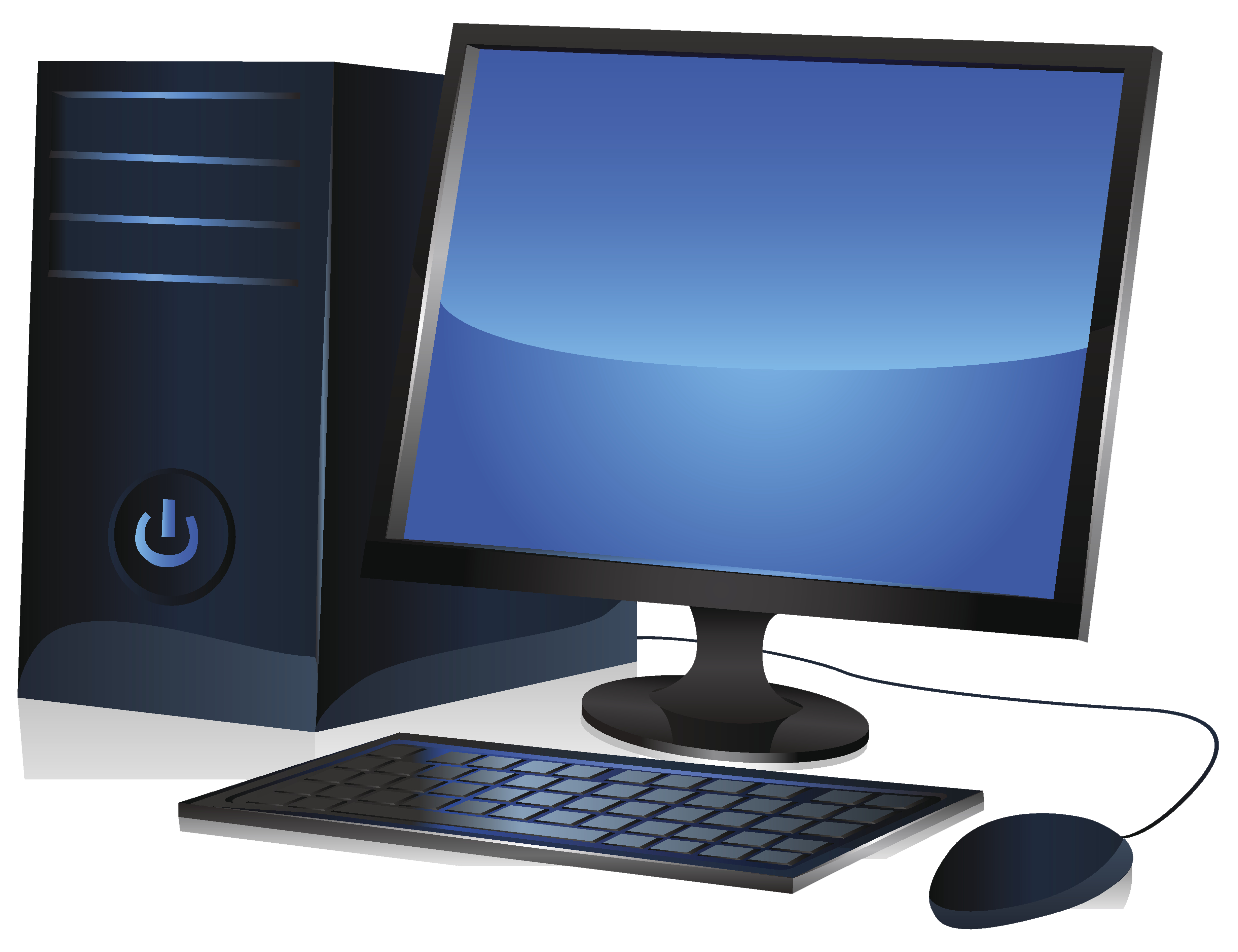 Black And Blue Desktop Computer Setup With Tower And Mouse Transparent PNG Image For Creative Projects