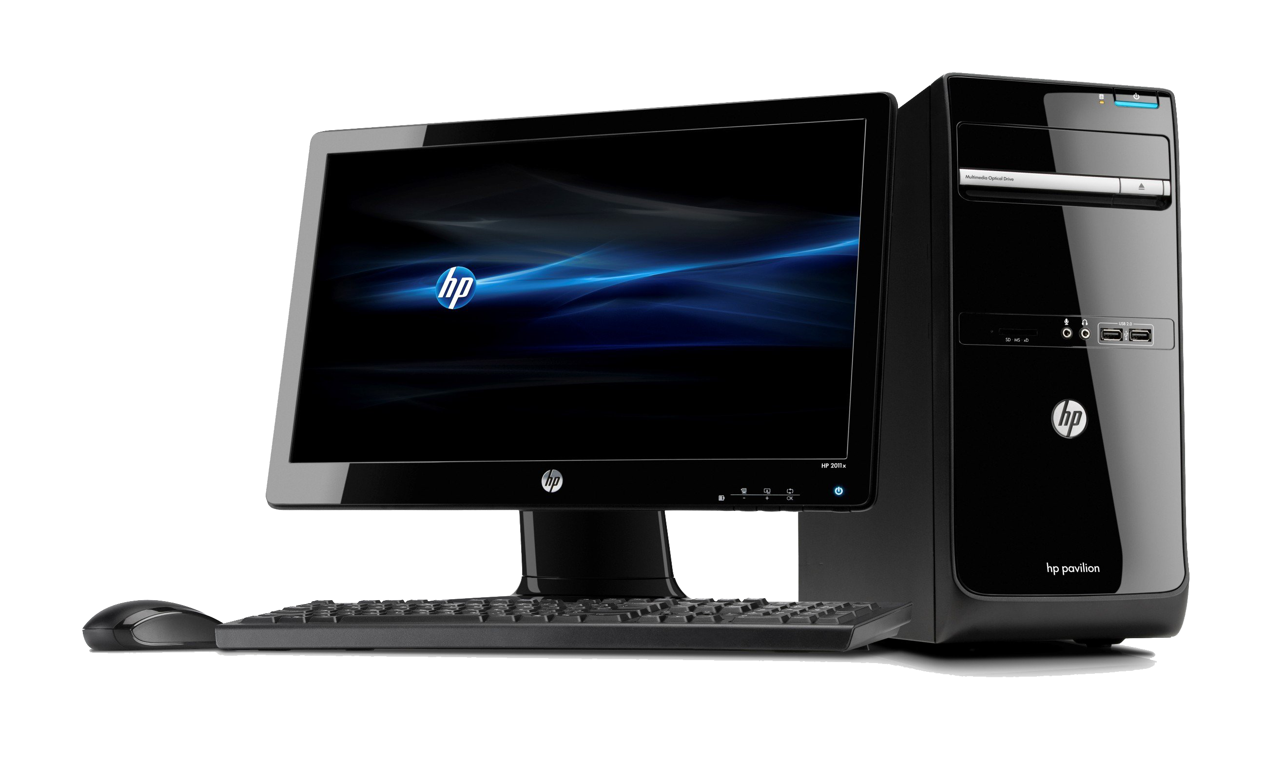 Black Business Desktop PC With Wide Monitor And Mouse Isolated Transparent PNG Graphic