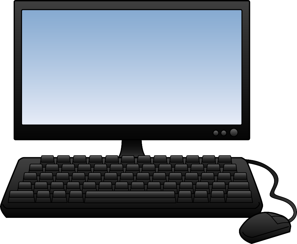 Black Desktop Computer Monitor Keyboard And Mouse Silhouette Clear Background Desktop Illustration