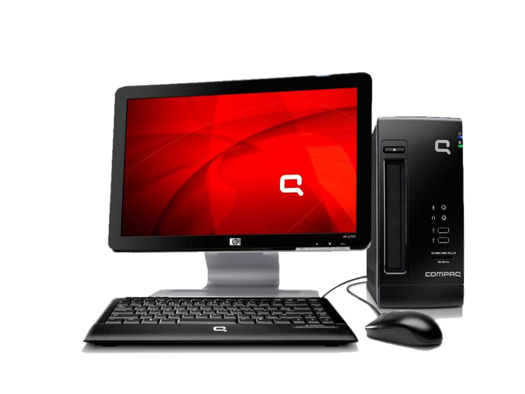 Black Desktop Computer With Bright Red Screen And Accessories PNG Image With Transparent Background