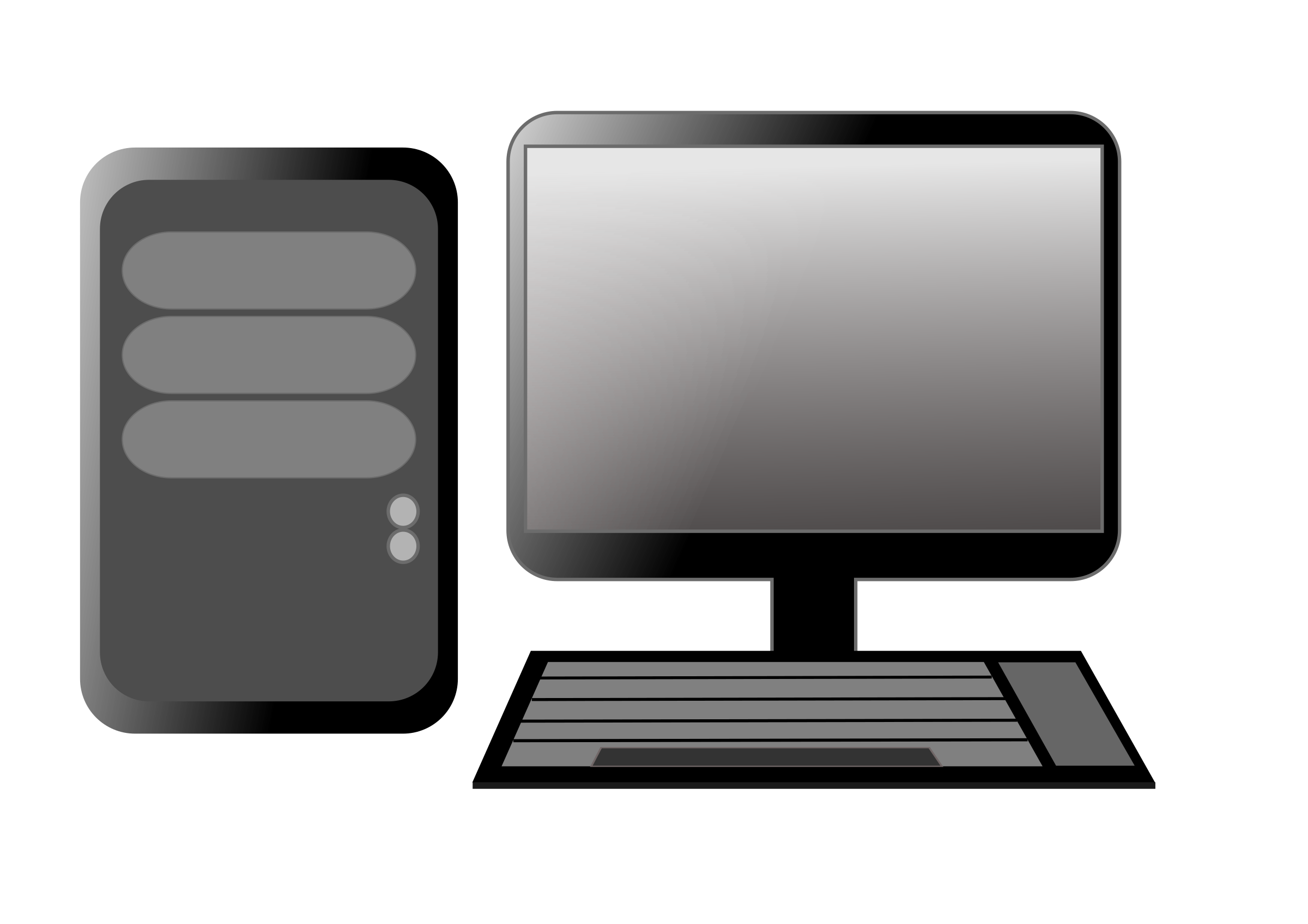 Black Desktop Monitor Computer Tower And Keyboard Icon Transparent Background PNG Image