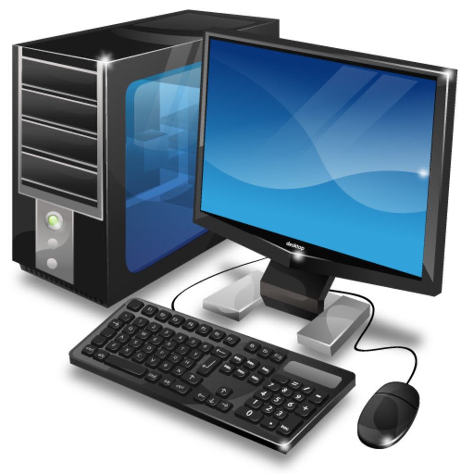 Black Desktop Tower With Blue Monitor Keyboard And Mouse Transparent Background PNG Image