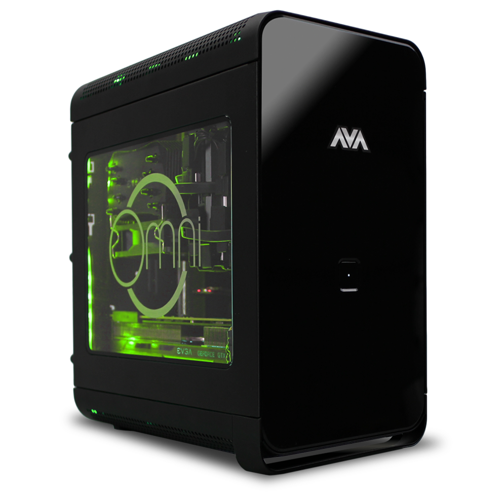 Black Gaming Computer Tower With Green Internal Lighting PNG Computer Image For Design