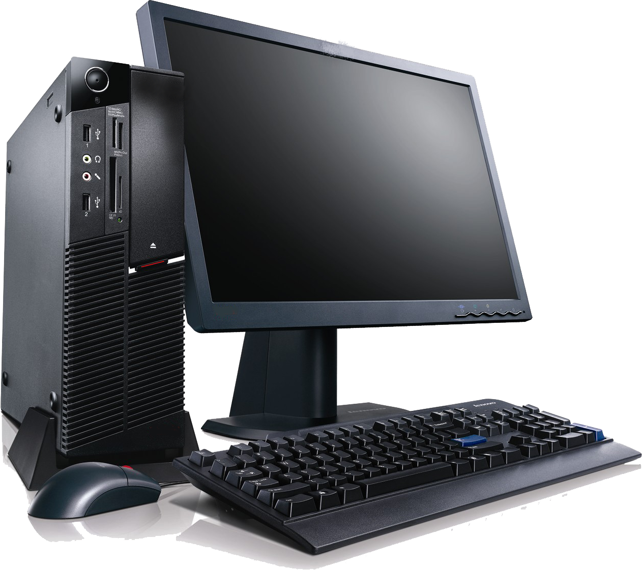 Black Gaming Desktop Tower With Large Monitor And Keyboard PNG Computer Image For Design