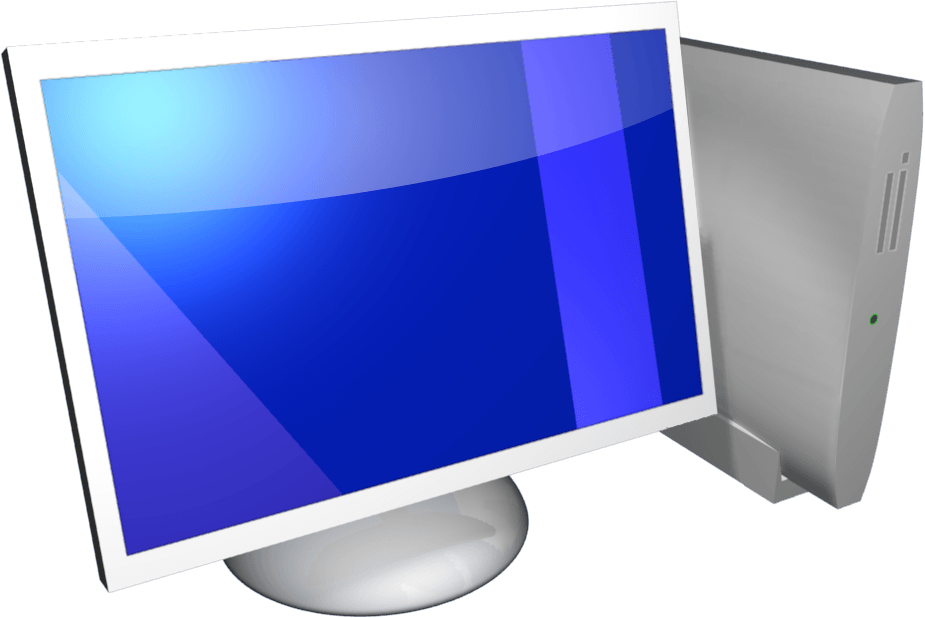Blue Flat Screen Computer Monitor With Silver Stand Computer Setup PNG With Clear Background