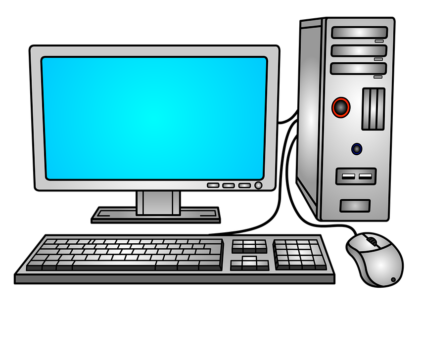 Blue Screen Desktop PC Tower Keyboard And Mouse Illustration Clean Cutout Transparent PNG Image