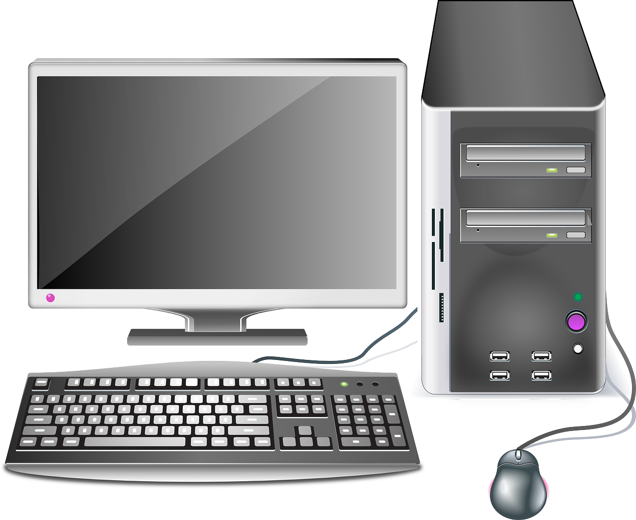 Gray Vintage Desktop Computer Set With Keyboard And Mouse PNG Image With Transparent Background