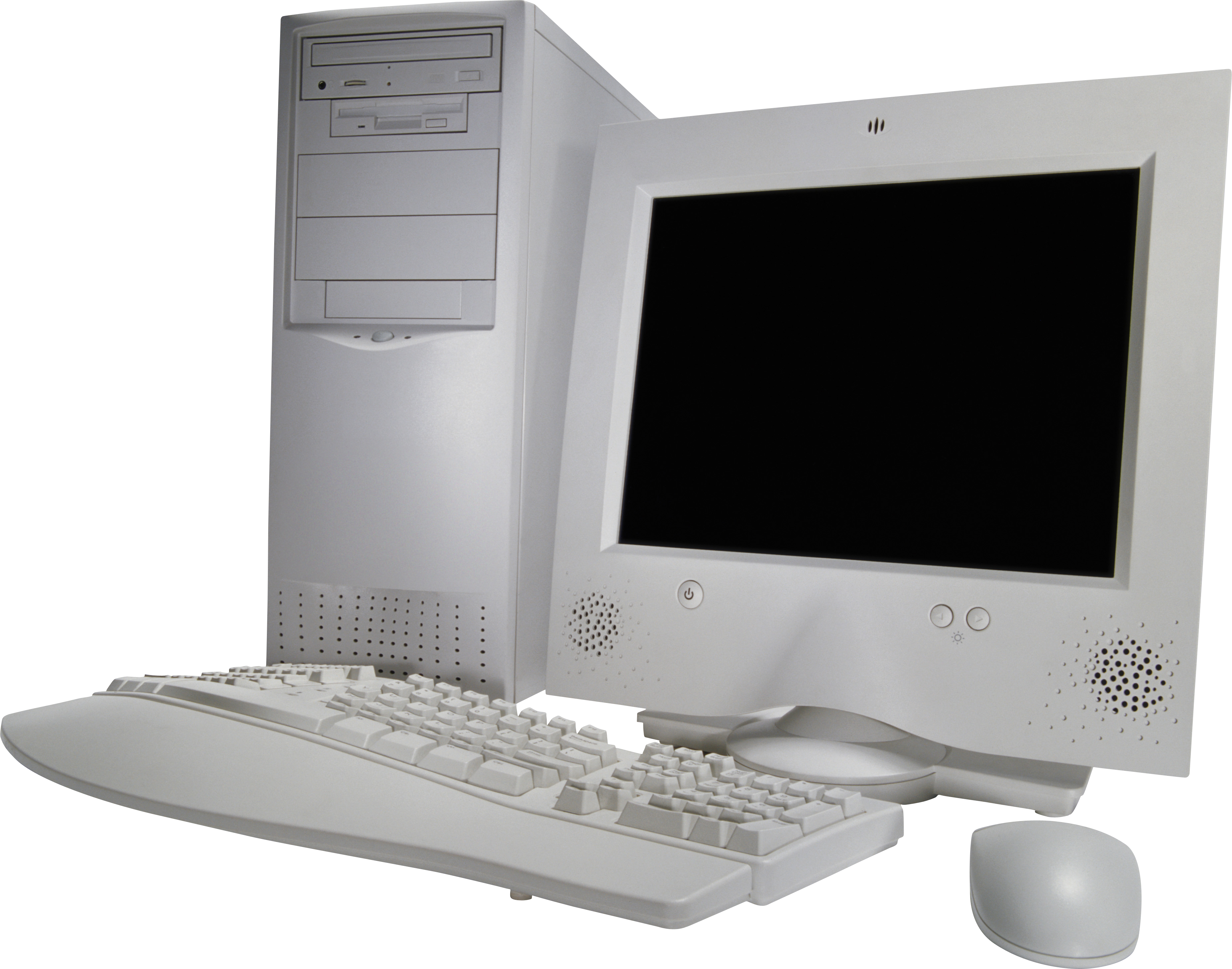 Old Beige CRT Computer Monitor With Matching Keyboard And Mouse Clear Background Desktop Illustration