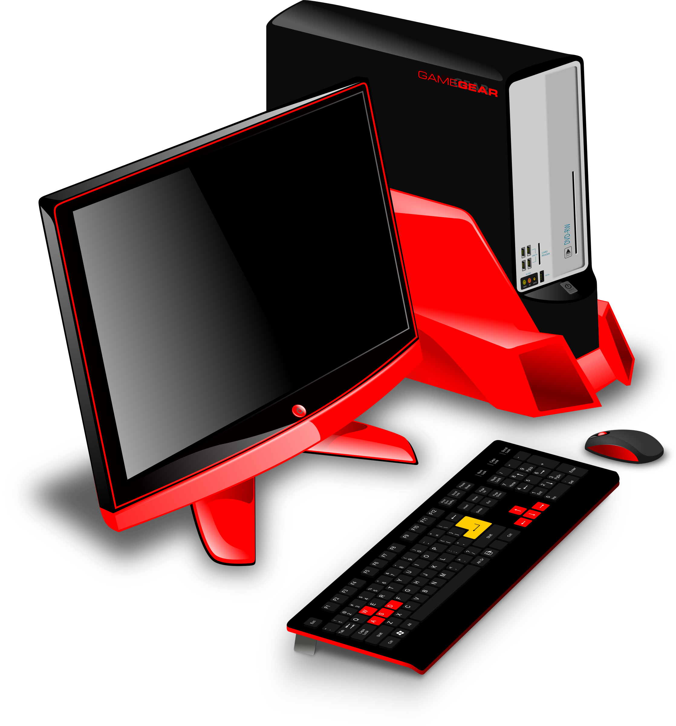 Red And Black Gaming Computer Setup With Monitor And Keyboard Isolated On Transparent Background