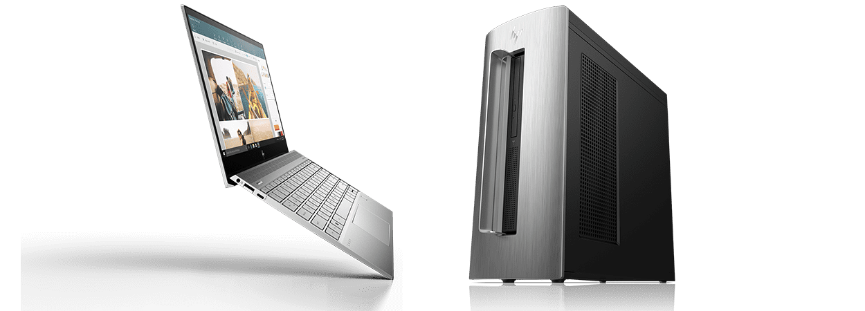 Silver Laptop Computer Beside Black Desktop PC Tower Isolated Desktop Computer PNG Artwork