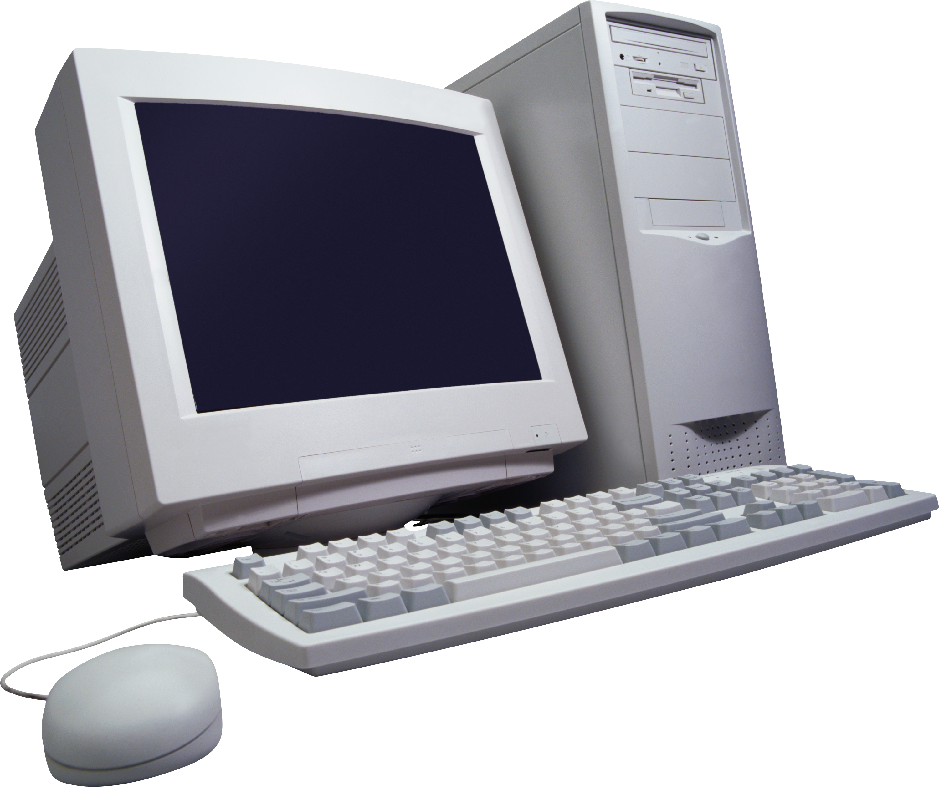 Vintage Gray Desktop Computer With CRT Monitor And Keyboard PNG Cutout With Clear Background