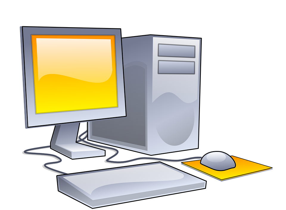 Yellow Screen Personal Computer Set Cartoon Illustration Isolated On Transparent Background