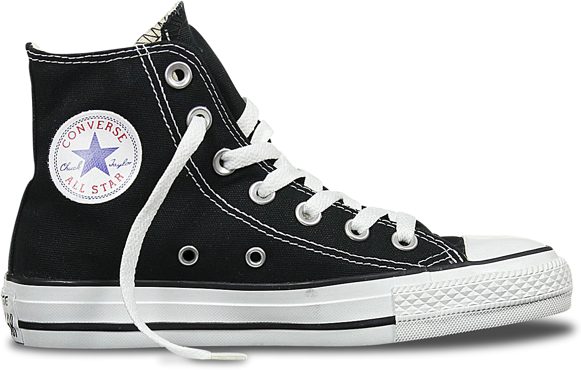 Black Converse All Star High Top Shoe Side Profile Isolated Transparent PNG Graphic