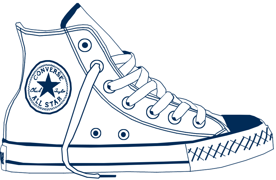 Blue And White Converse Chuck Taylor High Top Shoe Line Art Isolated On Transparent Background