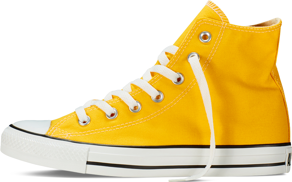Bright Yellow Converse High Top Canvas Sneaker Side Profile PNG Clip Art On Clear Background