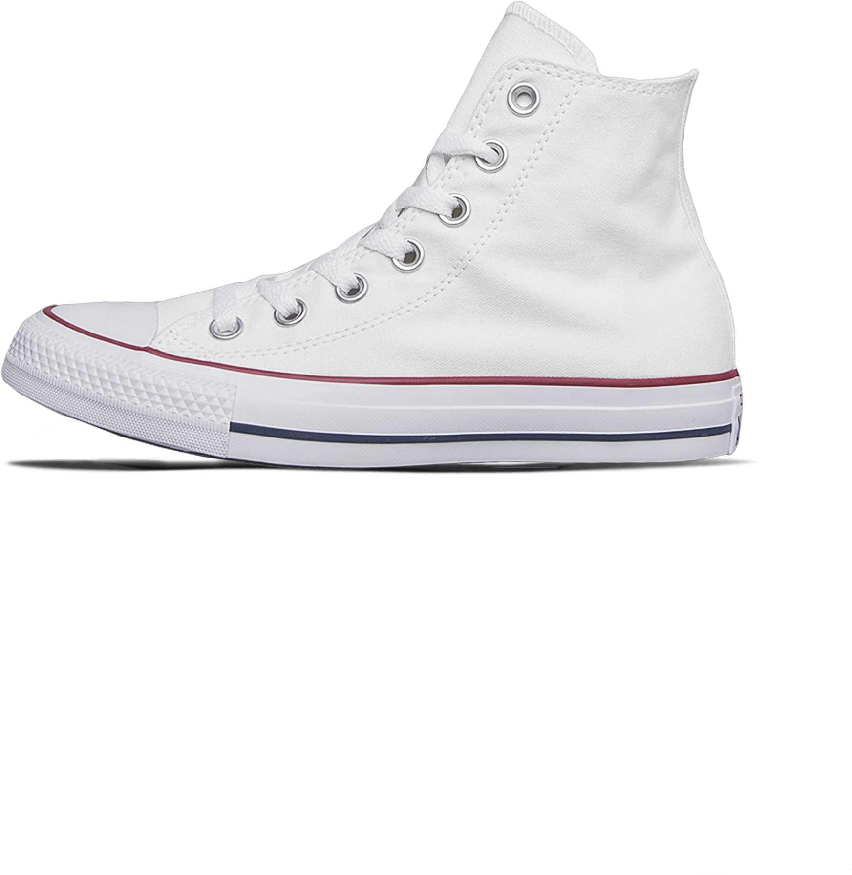 Classic White Converse Chuck Taylor High Top Sneaker Side View PNG Cutout With Clear Background