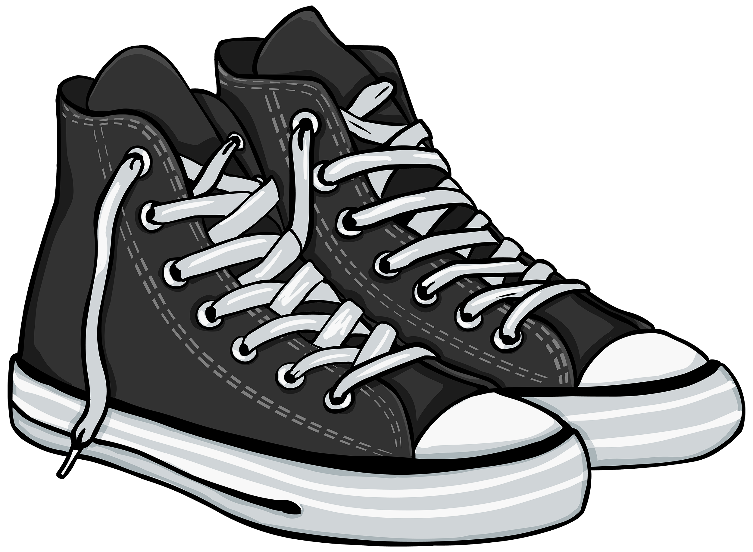 Pair Of Black Converse Chuck Taylor High Tops Illustration Isolated On Transparent Background