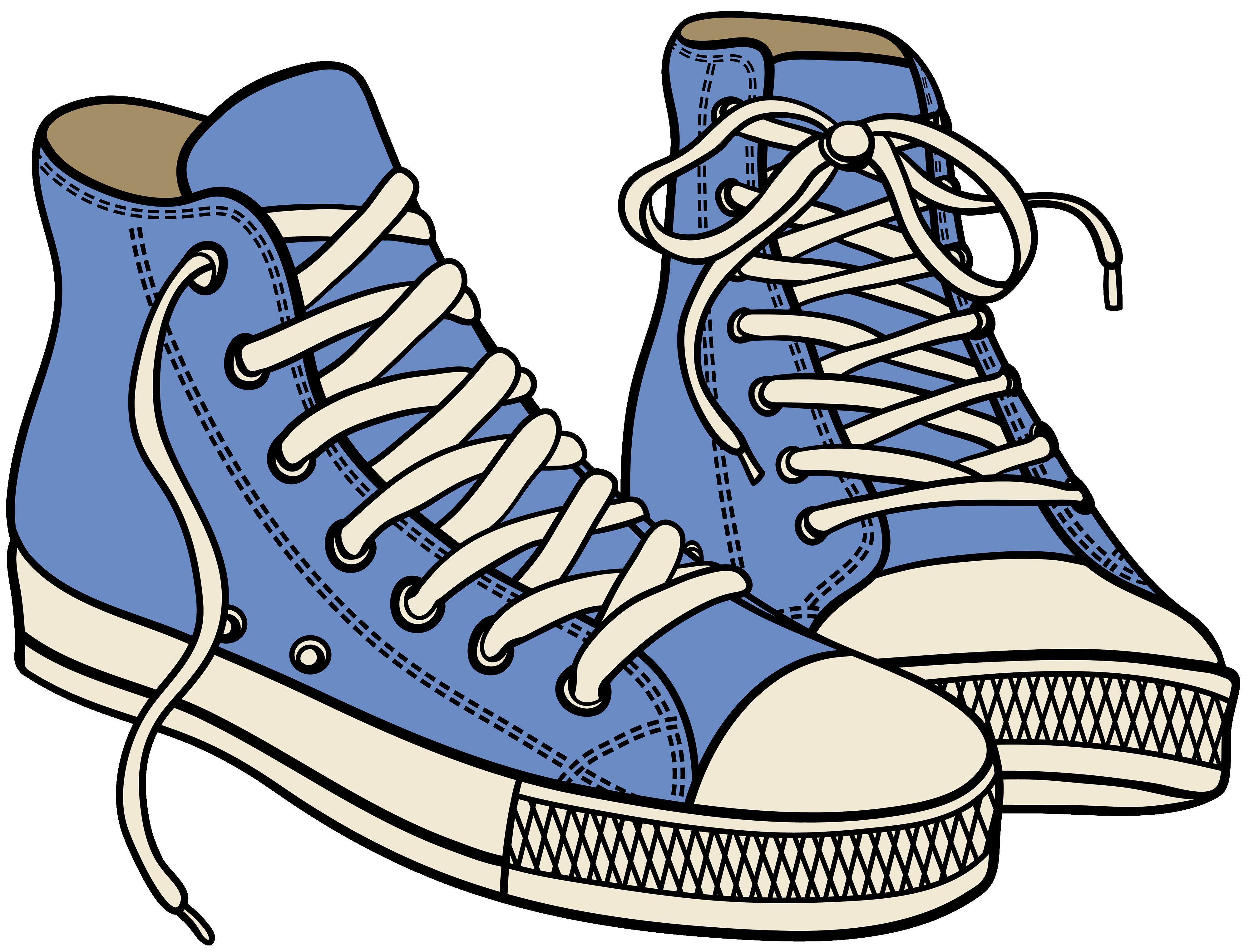 Pair Of Blue Converse High Top Sneakers Hand Drawn Illustration PNG Shoe Image For Design