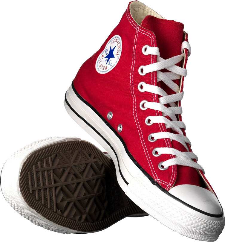 Red Converse High Top Sneakers Pair With Visible Rubber Sole PNG Image With Transparent Background