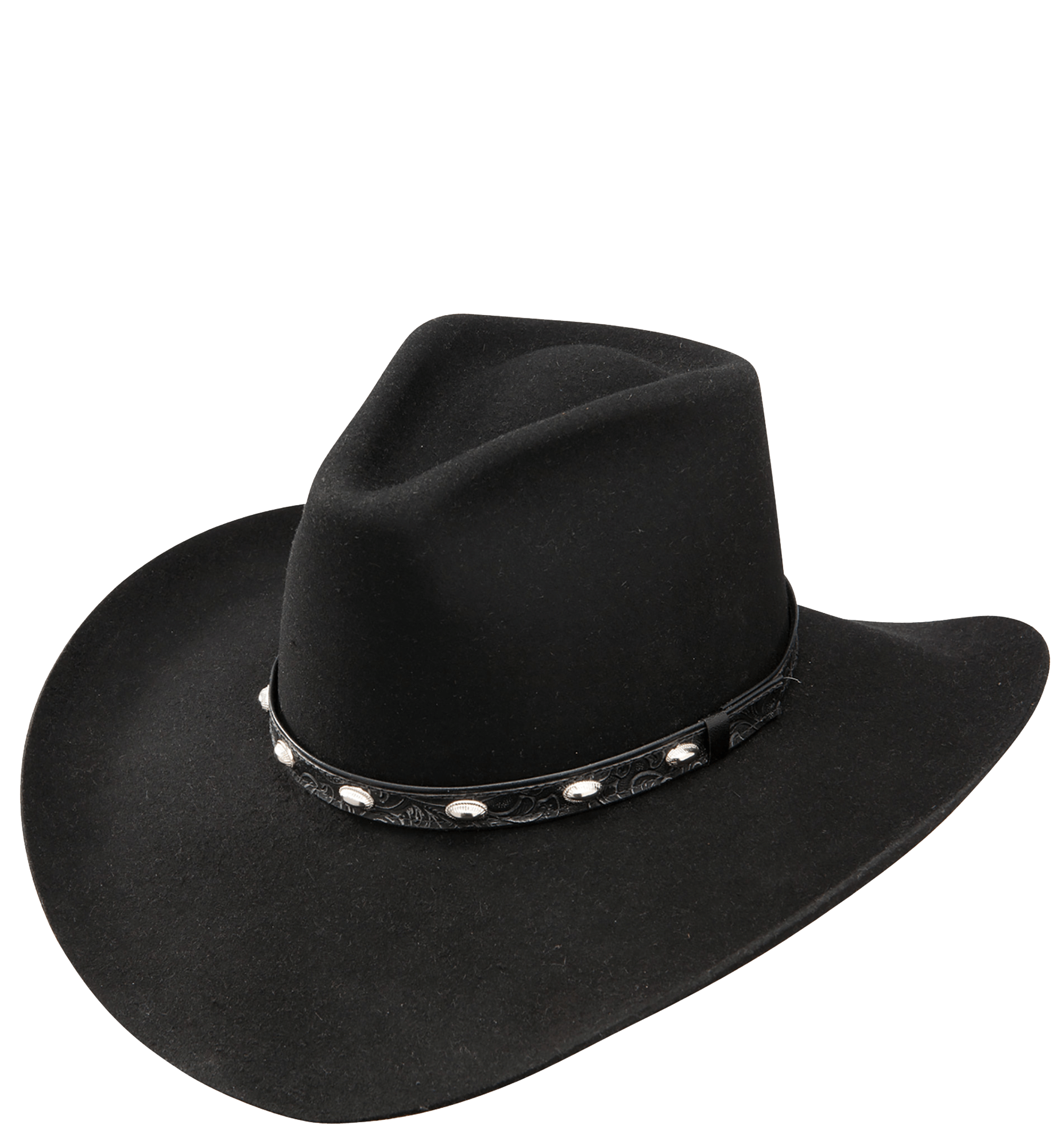 Black Leather Cowboy Hat With Silver Studded Band Printable PNG Graphic With Transparent Background