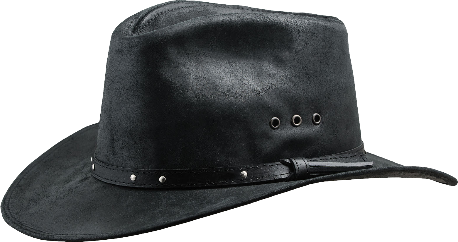 Black Leather Cowboy Hat With Studded Brim Clean Cutout Transparent PNG Image