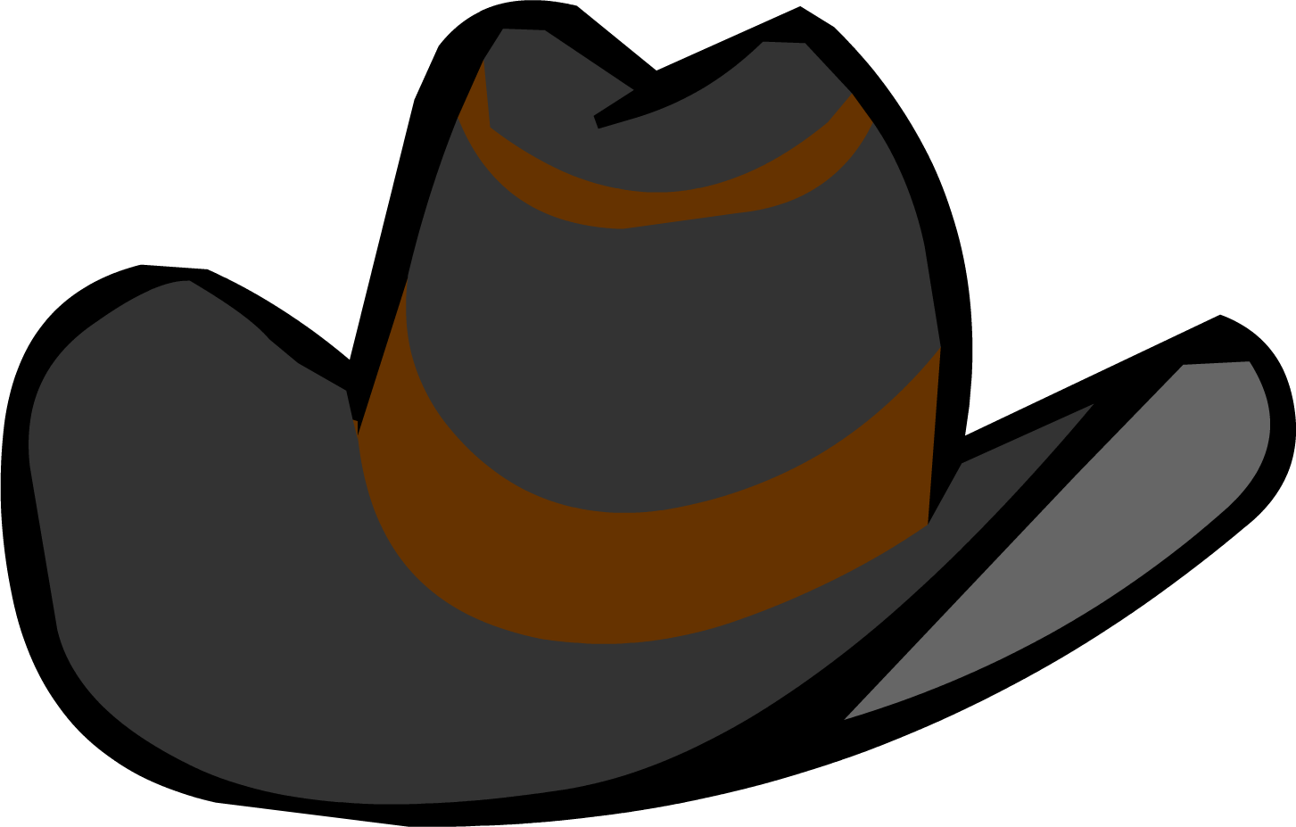 Cartoon Black Cowboy Hat With Brown Band High Resolution PNG Illustration