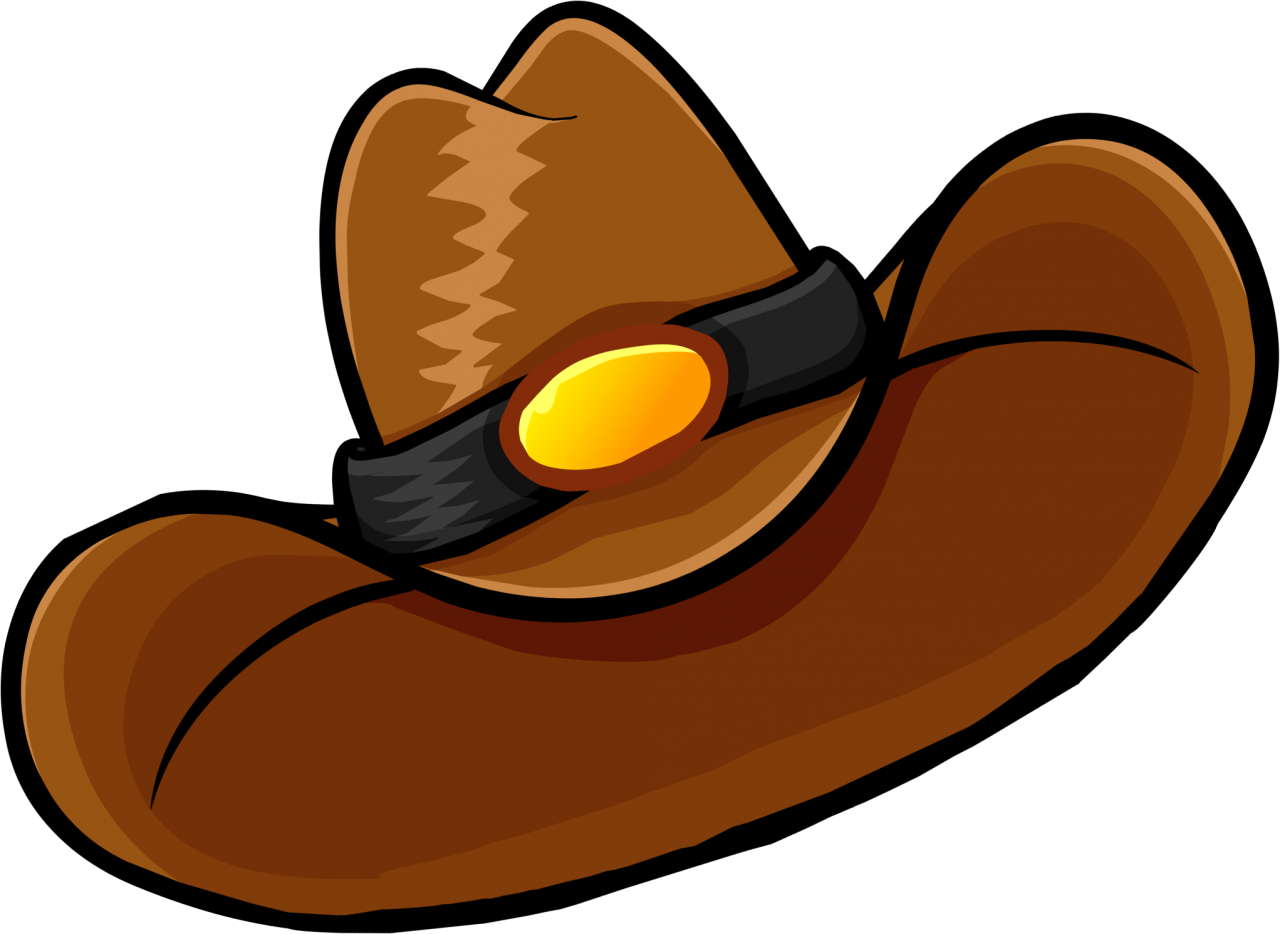 Cartoon Brown Cowboy Hat With Gold Sheriff Badge PNG Cutout With Clear Background