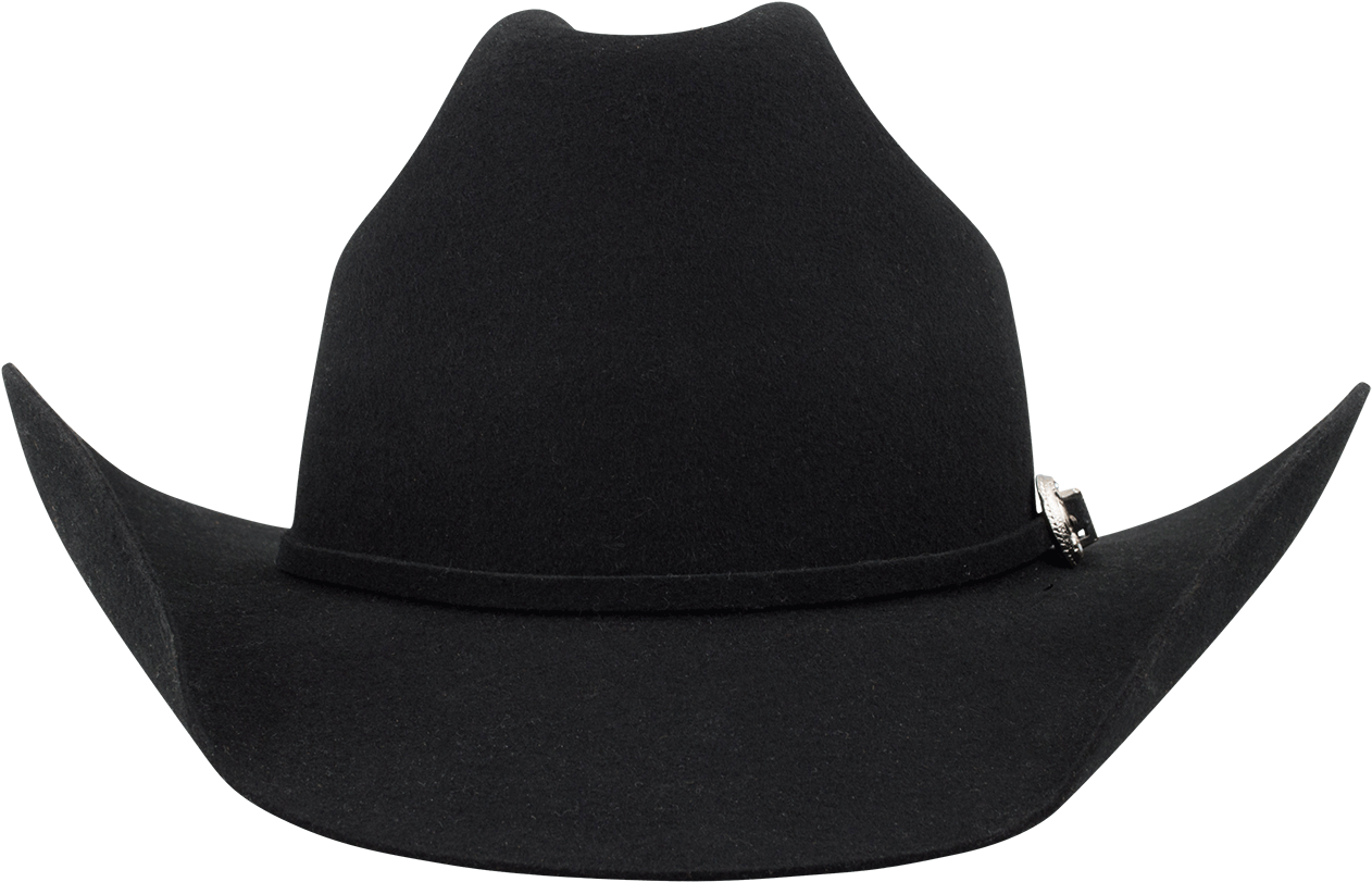 Classic Black Wide Brim Cowboy Hat Front View PNG Cutout With Clear Background