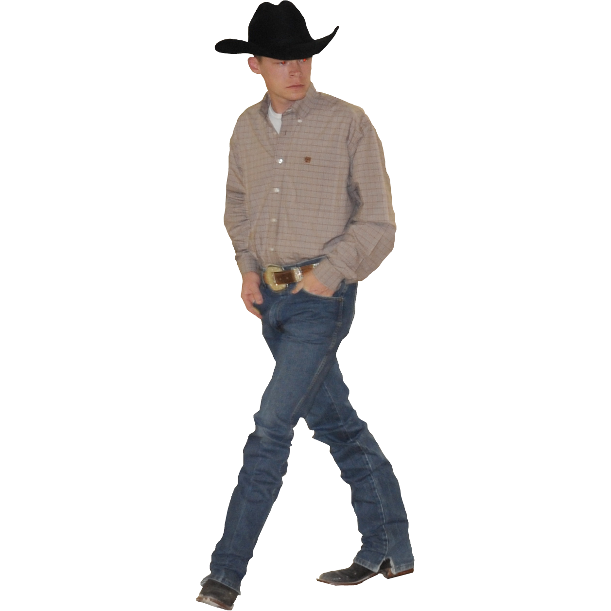 Man Wearing Brown Cowboy Hat And Casual Western Clothes Transparent Background PNG Image